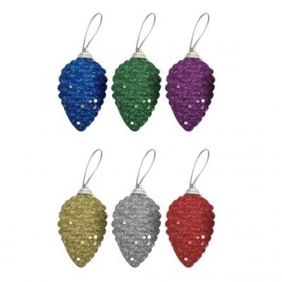 Yılbaşı Ağaç Süsü Simli Kozalak 6 Cm 6'lı